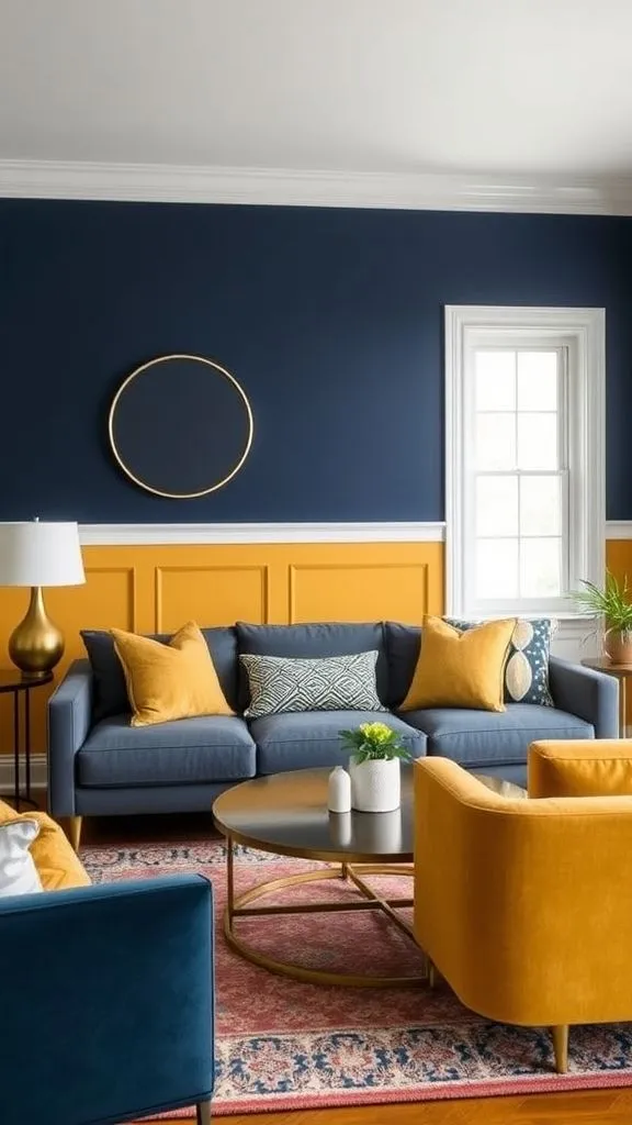 Bold Mustard And Navy Color Blocking

