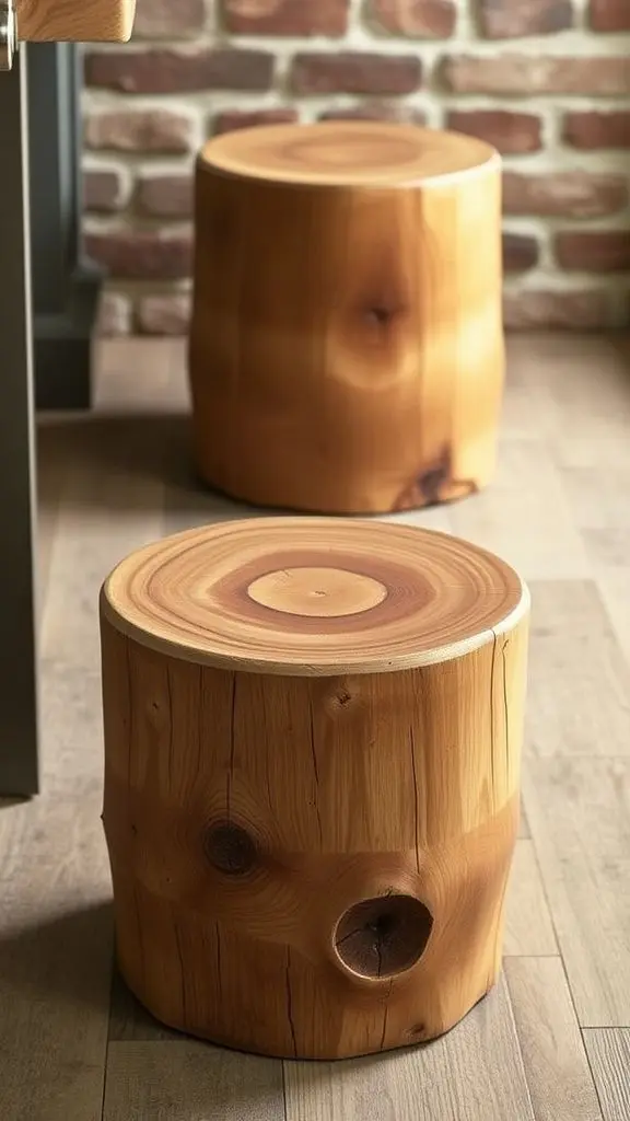 Character-Rich Barrel-Shaped Wooden Stools
