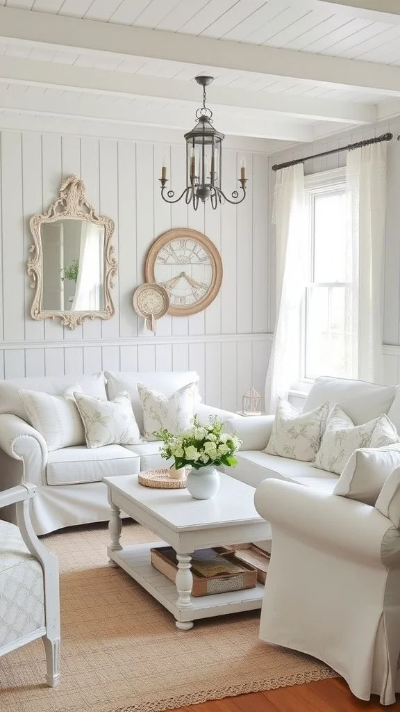 Charming Cottage-Inspired White Living Area
