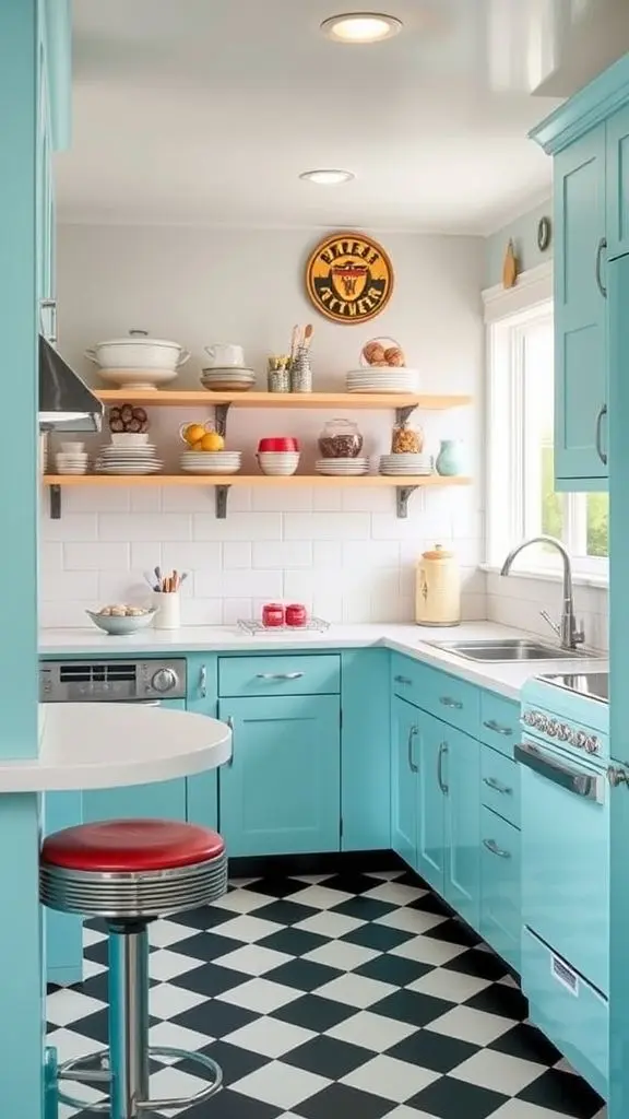 Charming Pastel Blue Retro Kitchen Design
