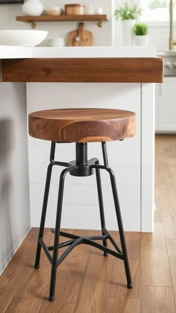 Chunky Farmhouse Stools With Metal And Reclaimed Wood
