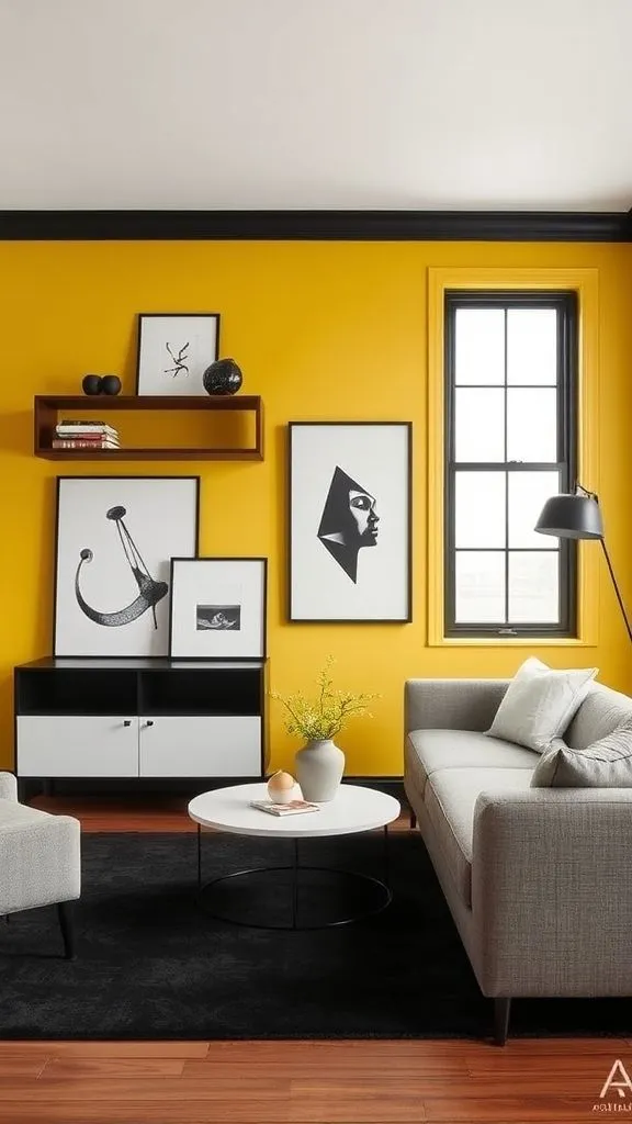 Contemporary Edge Yellow Walls With Black Framing
