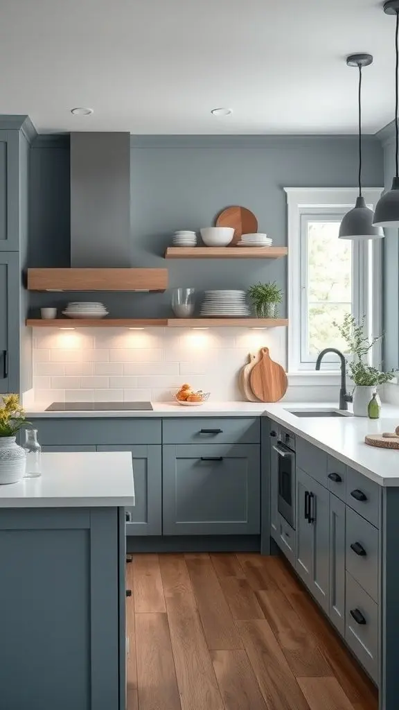 Cozy Scandinavian Blue Kitchen With Ambient Lighting
