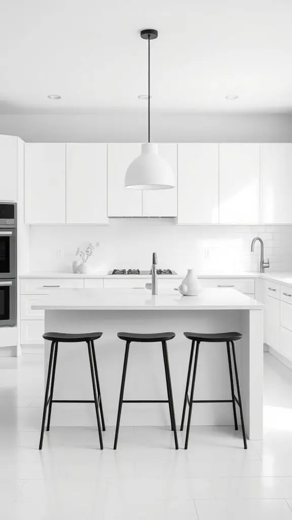 Crisp Black Stools In All-White Modern Kitchens
