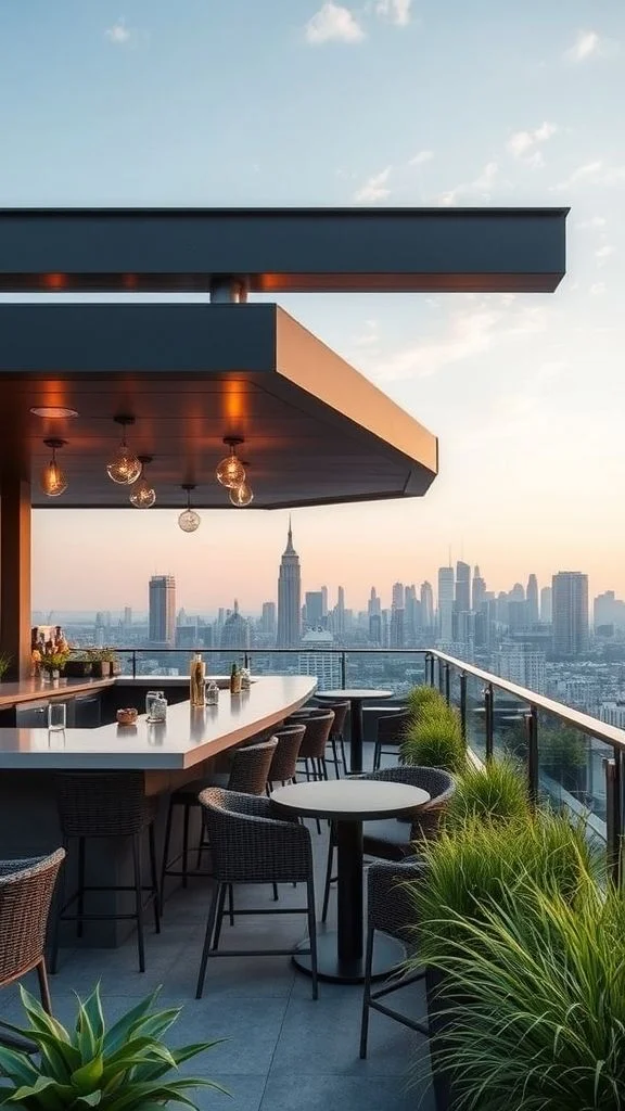 Elevated Bar With Urban Skyline Backdrop
