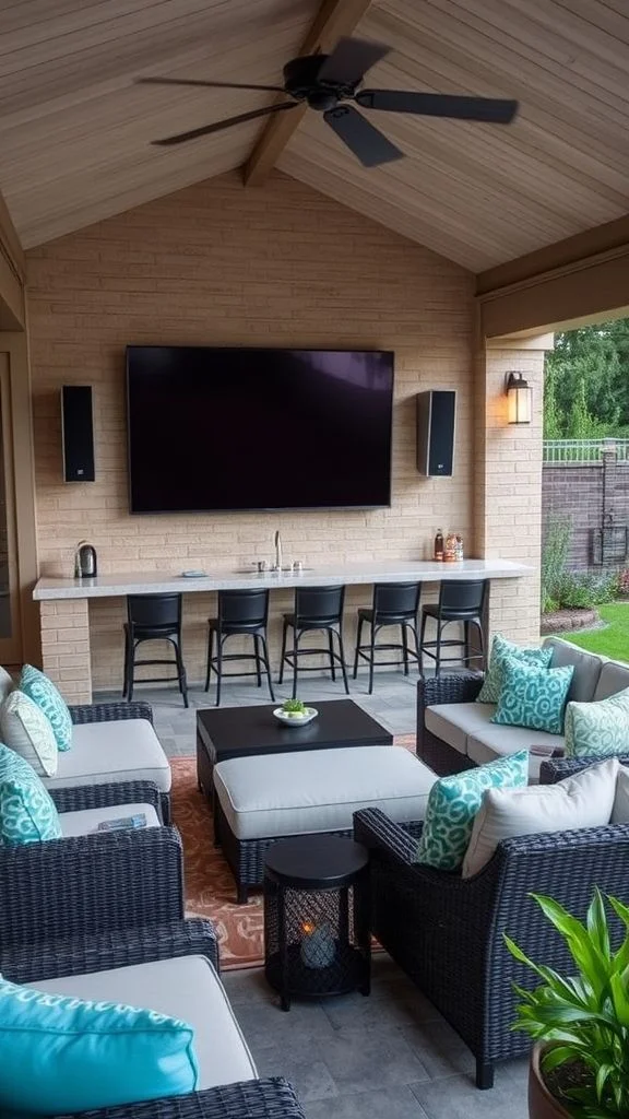 Entertainment Bar With Screen And Lounging Area
