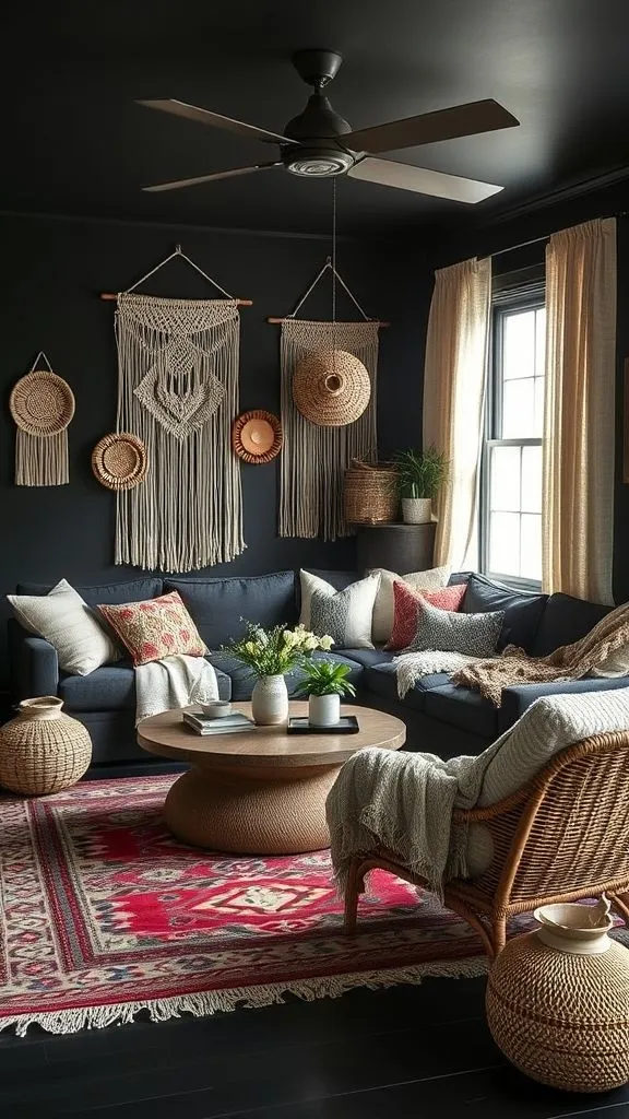 Free-Spirited Black Lounge With Eclectic Flair
