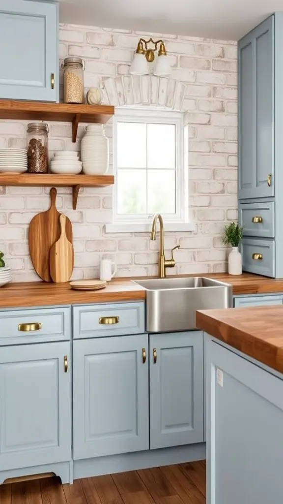 Gentle Blue Cabinetry With Farmhouse Appeal
