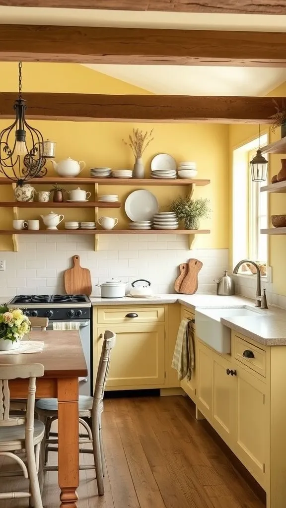 Gentle Yellow Farmhouse Kitchen With Rustic Character
