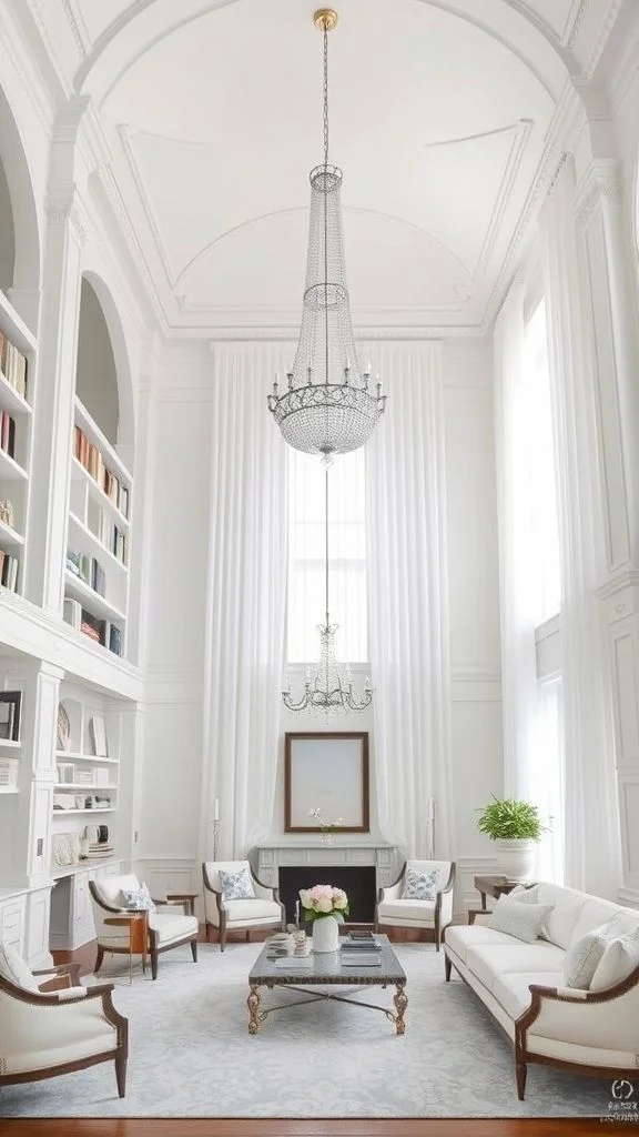 High Ceiling Drama in Elegant White Rooms
