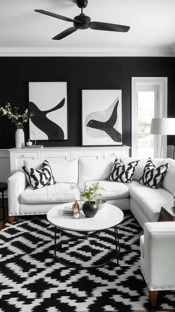 High-Contrast Black Retreat With Striking Decor
