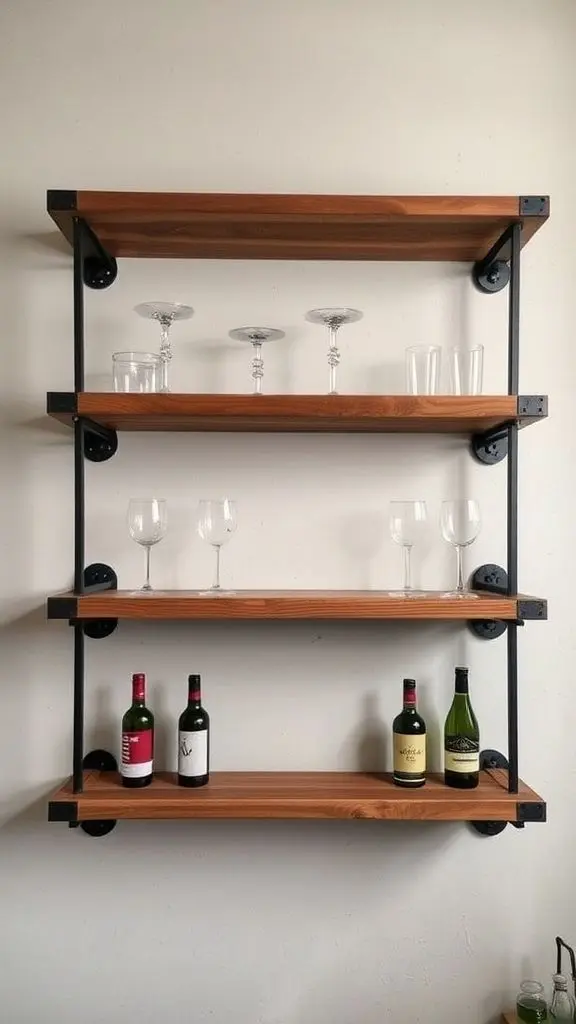 Industrial Iron Framework with Reclaimed Wood Shelving
