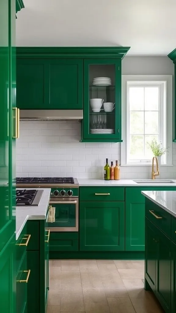 Jewel-Toned Emerald With Glossy Cabinet Fronts
