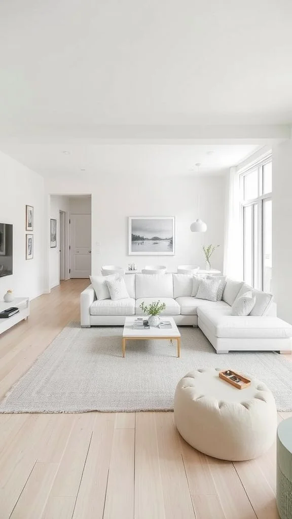 Open-Layout Compact White Living Zone
