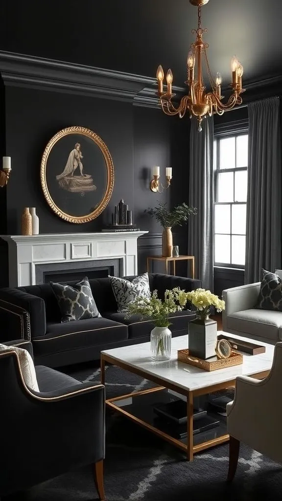 Opulent Dark Room With Metallic Details
