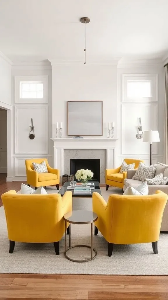 Paired Yellow Armchairs In a Neutral Palette
