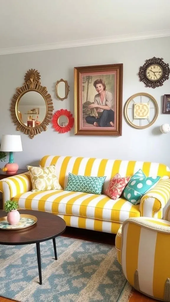 Playful Striped Sofa In a Quirky Living Room
