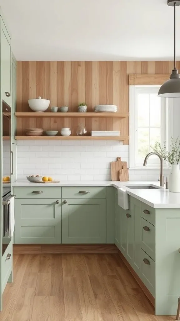 Sage Green Combined With Natural Oak Elements

