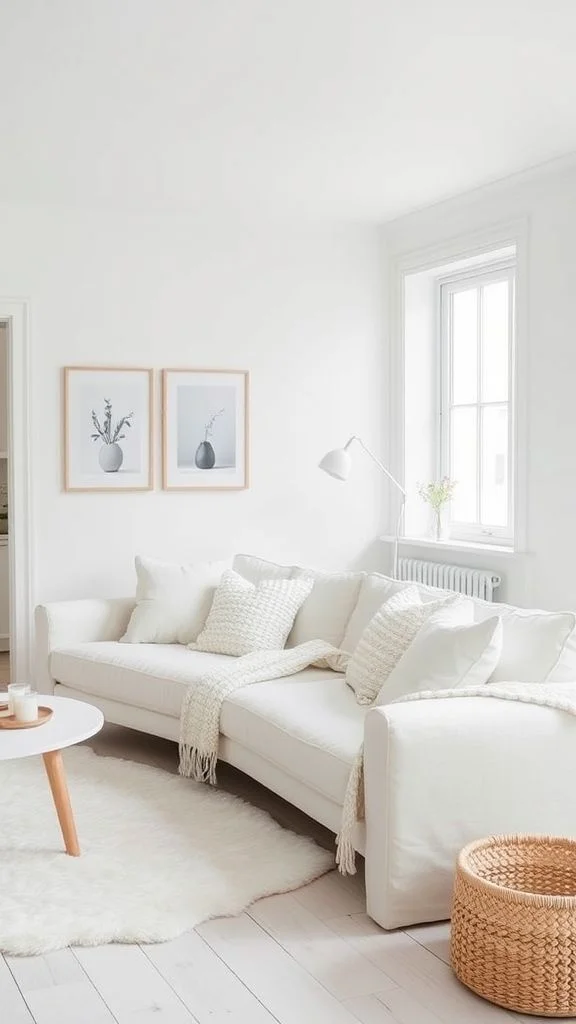 Scandinavian-Inspired Bright White Living Area
