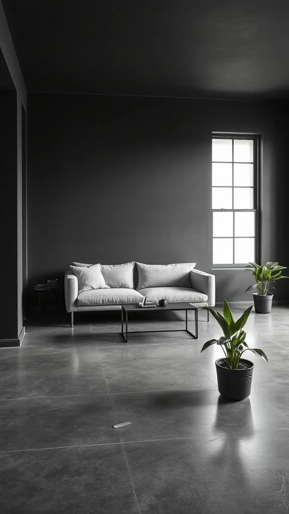 Simple Black Haven With Raw Concrete
