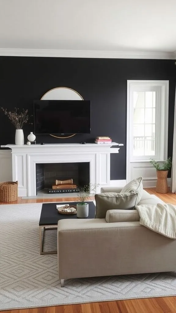 Single Black Statement Wall In Neutral Room
