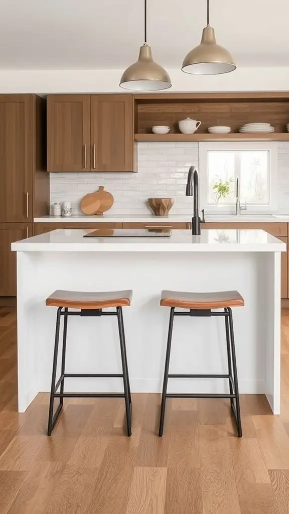 Sleek Wood And Steel Stools For Kitchen Islands
