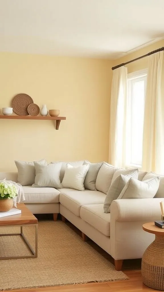 Soft Pale Yellow Walls With Neutral Textures
