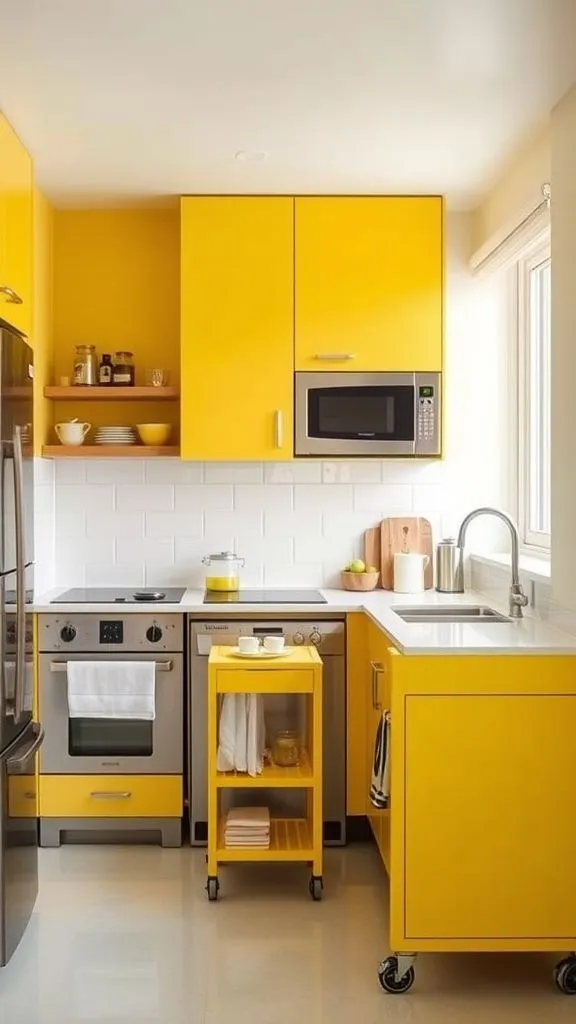 Space-Efficient Yellow Kitchen Designed For Cozy Apartments

