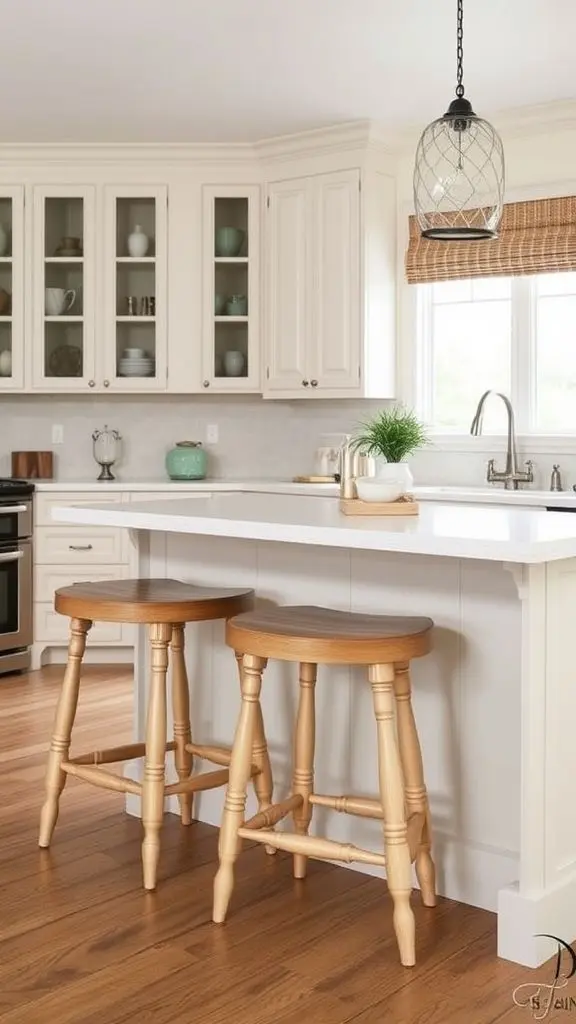 Tall Backed Wooden Stools For Country Kitchens
