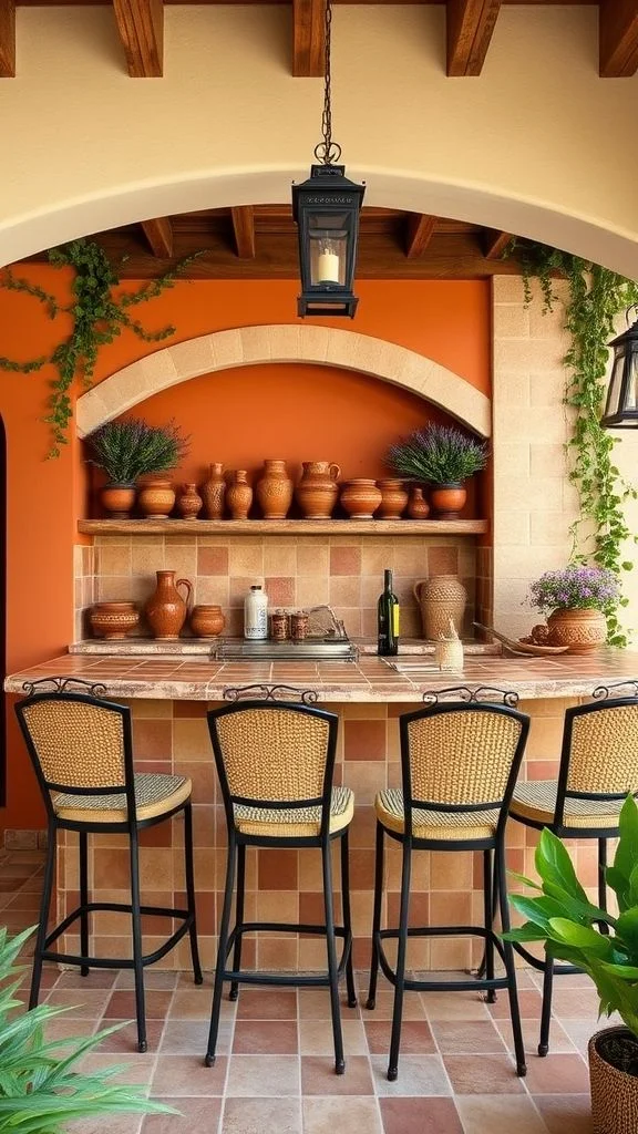Terracotta-Tiled Mediterranean Bar

