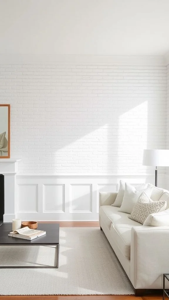 Textured Wall Treatments in White Living Rooms
