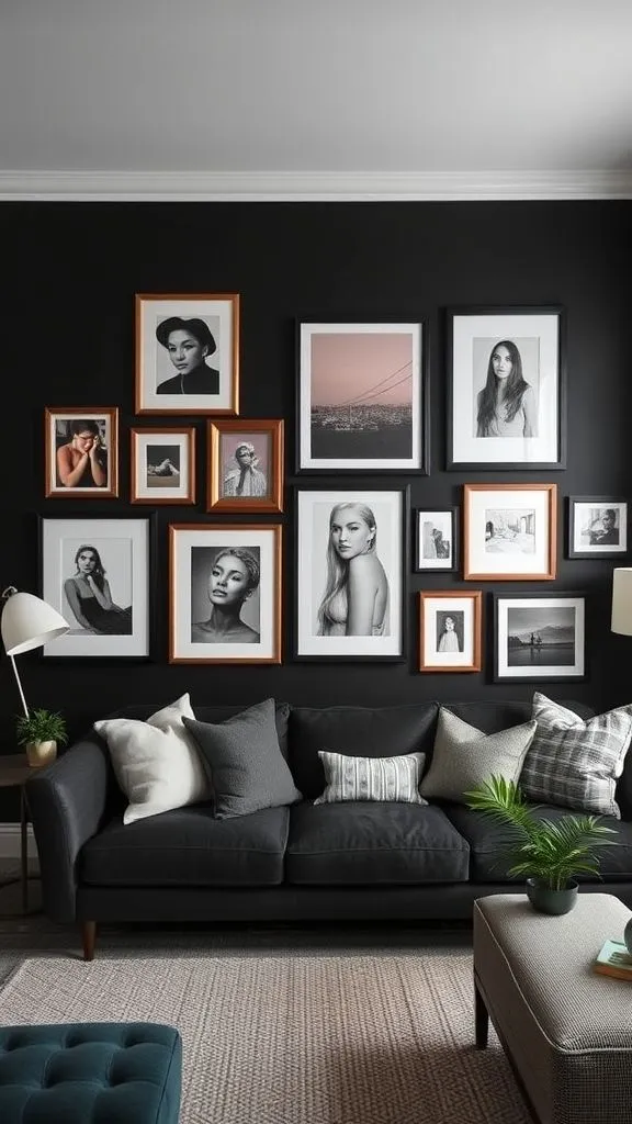Tight Black Living Space With Art Display
