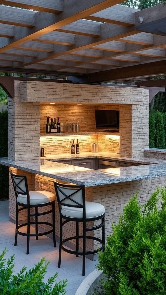 Upscale Natural-Stone Bar Setup
