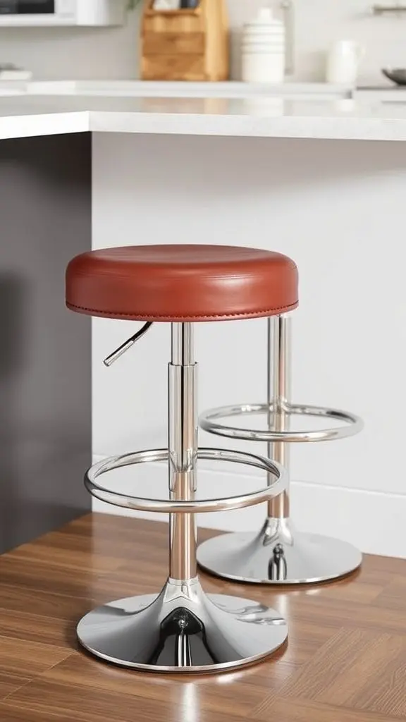 Versatile Chrome And Leather Adjustable Stools
