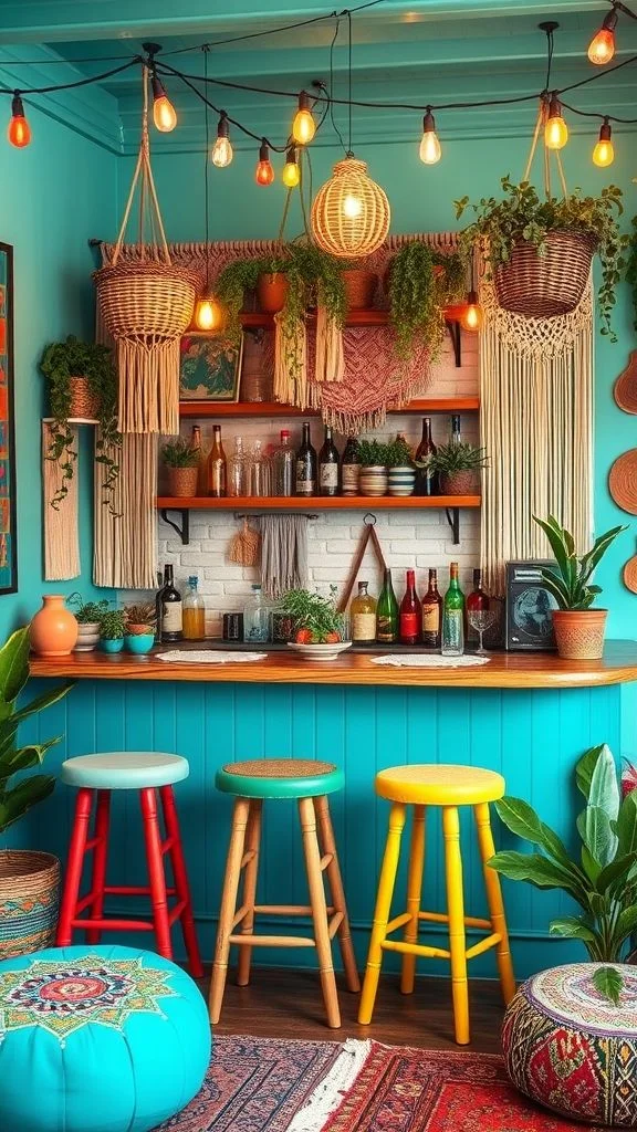Vibrant Bohemian-Themed Bar Corner
