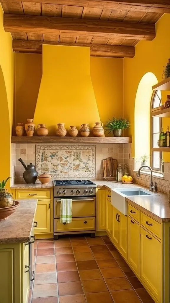 Warm Mediterranean Yellow Kitchen With Regional Character
