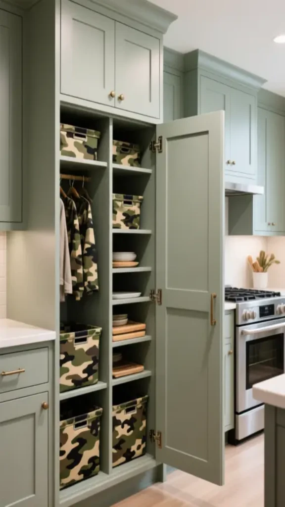 Camouflaged Storage Behind Cabinet Panel