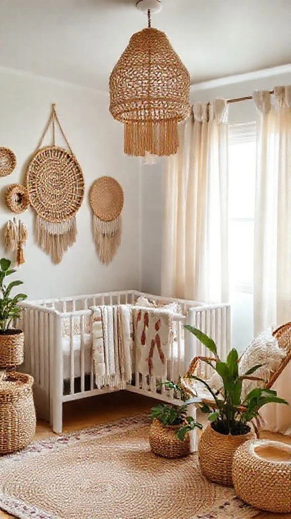 Free-Spirited Bohemian Nursery Featuring Natural Rattan
