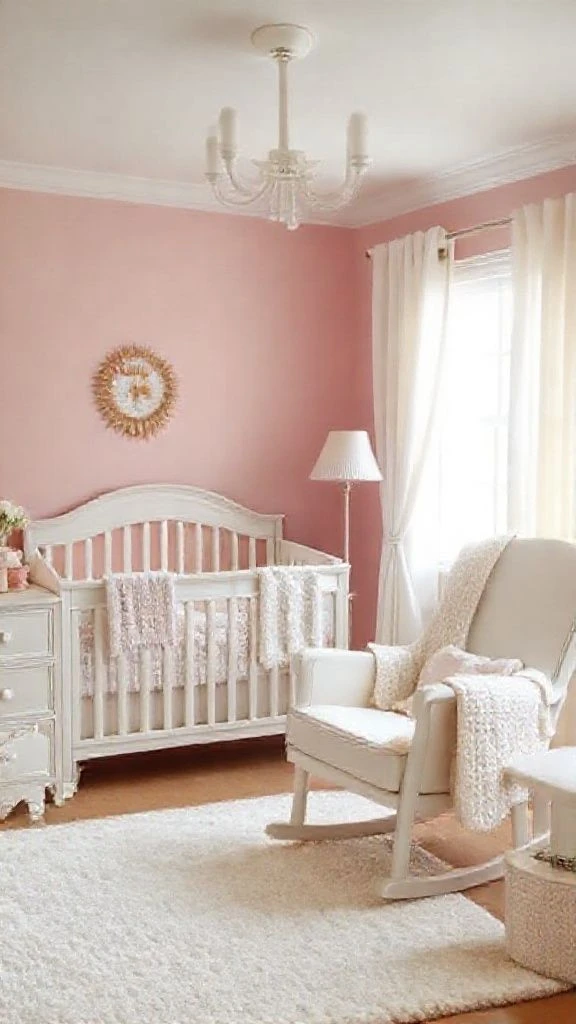 Gentle Rose Nursery Paired With Ivory Furnishings
