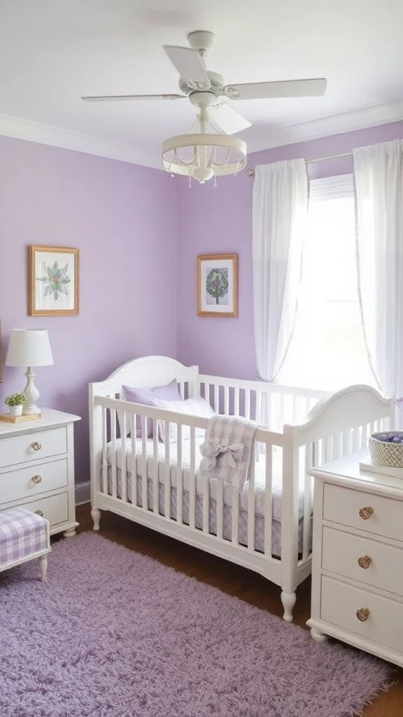 Lavender Dreams Nursery With Crisp White Details
