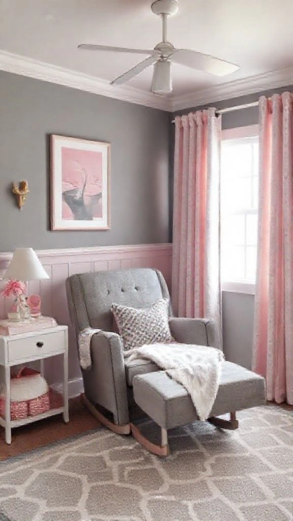 Traditional Blush And Charcoal Baby Girl Room
