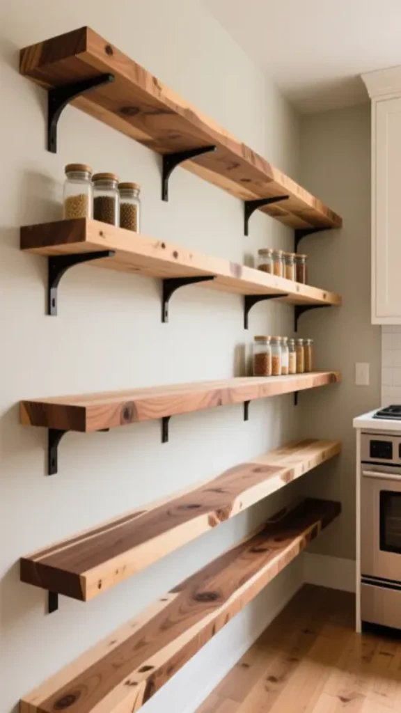 Uncovered Shelving With Natural Wood Texture