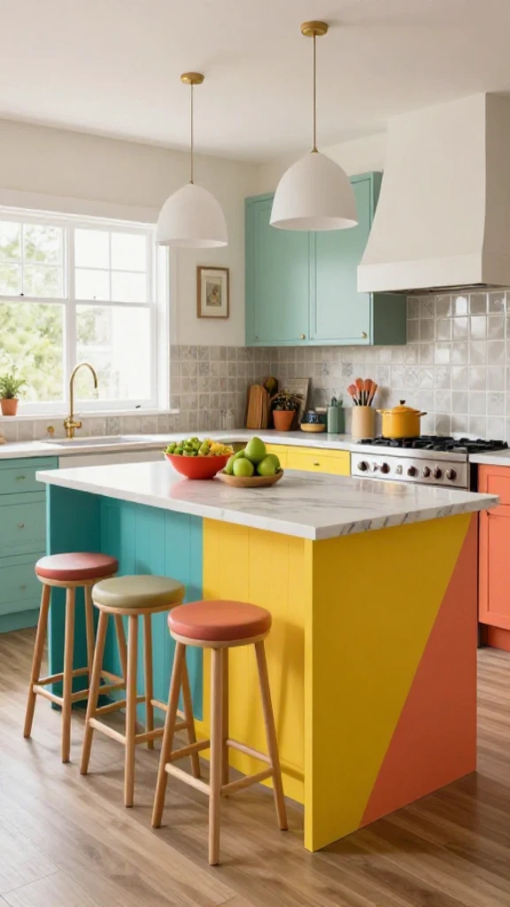 Artistic Kitchen Featuring Rainbow-Hued Island