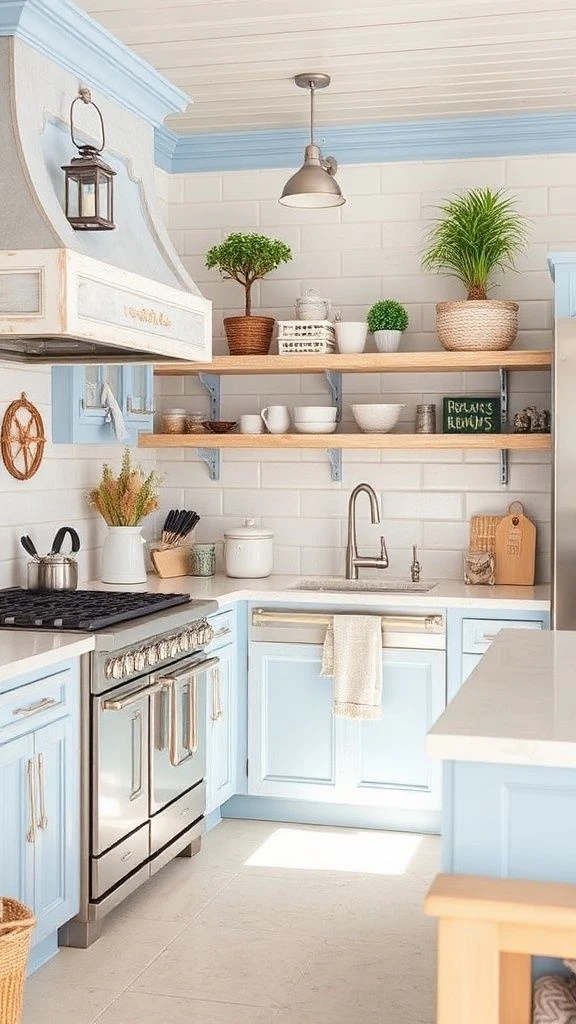 Coastal-Themed Cooking Zone With Ocean-Inspired Hues
