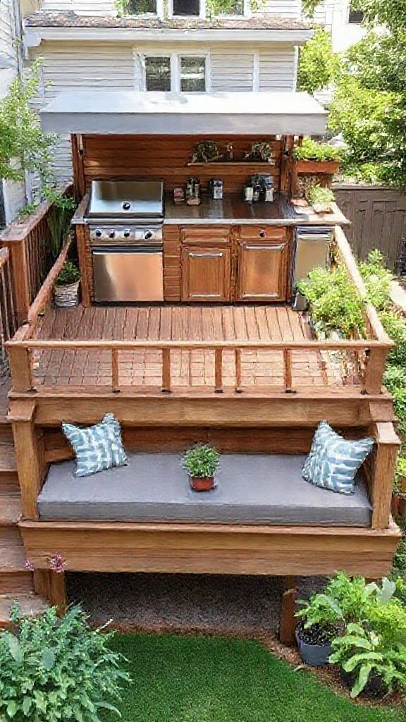 Elevated Deck Kitchen For Limited Yard Space
