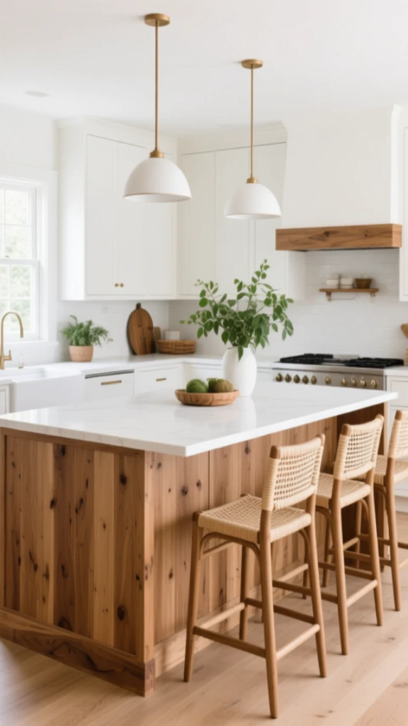 Flowing Kitchen With Timber And Ivory Island