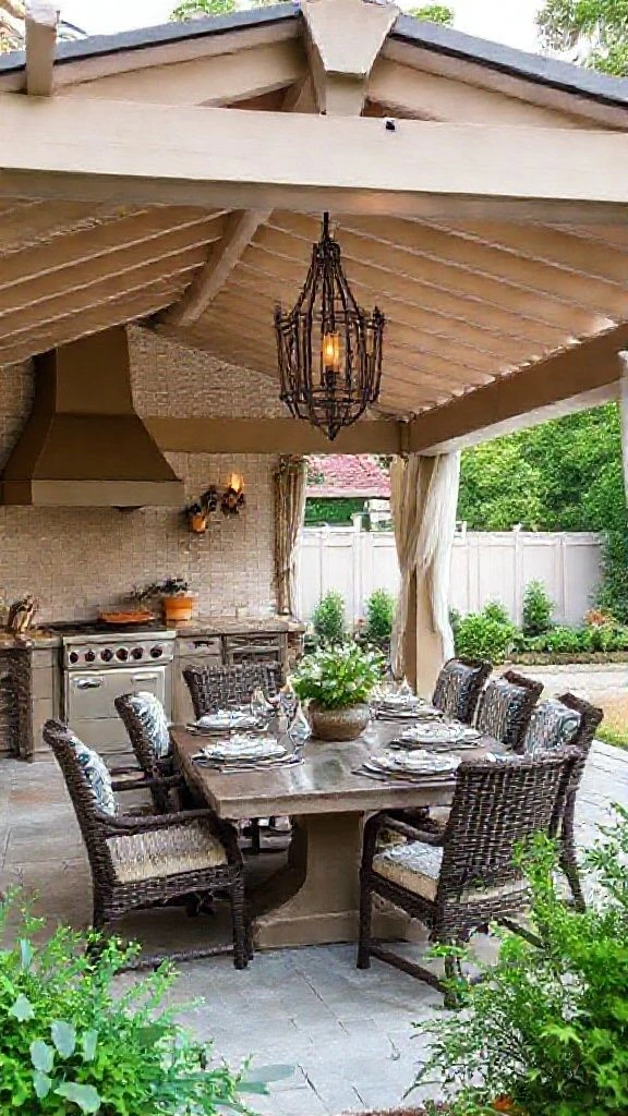Garden Party Kitchen With Shaded Dining Pavilion
