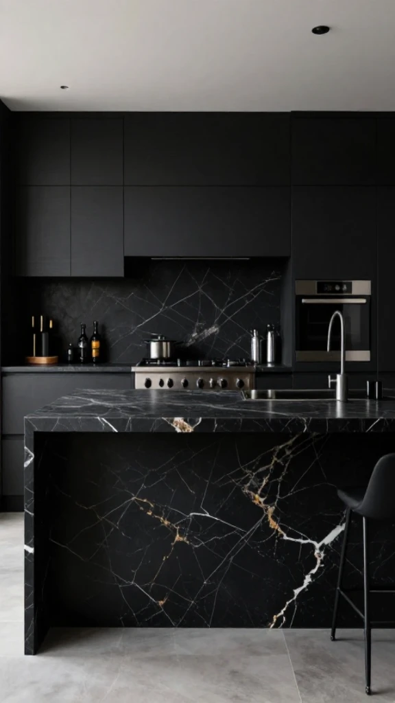 High-End Charcoal Kitchen Featuring Elegant Stone Island
