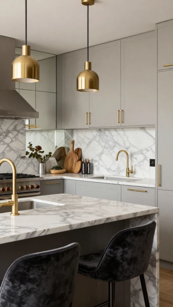 High-End Compact Kitchen with Metallic Accents