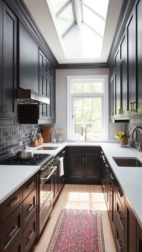 Moody Charcoal Cabinets with Overhead Light